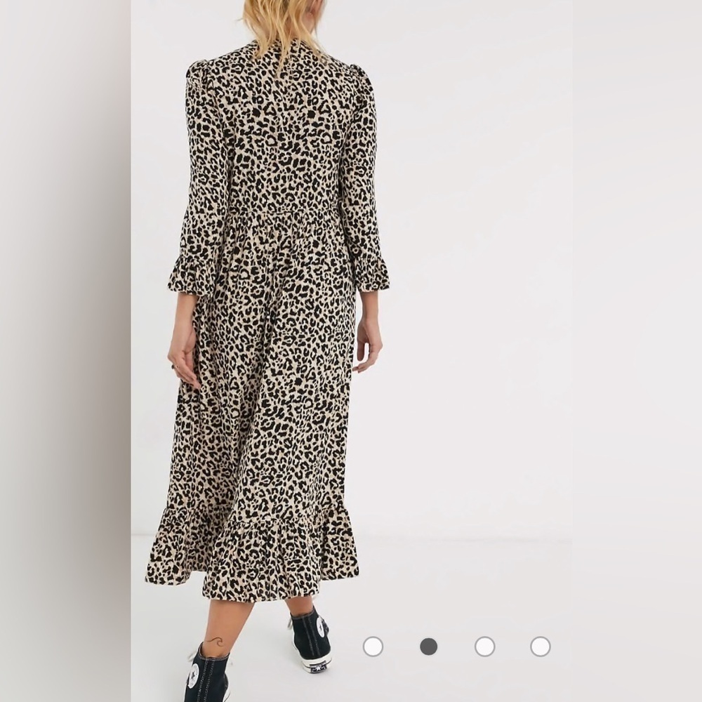 ASOS NWOT Leopard Print Cottage Prairie Button Up Tier Smocked Maxi Dress Size 6 - Picture 3 of 9